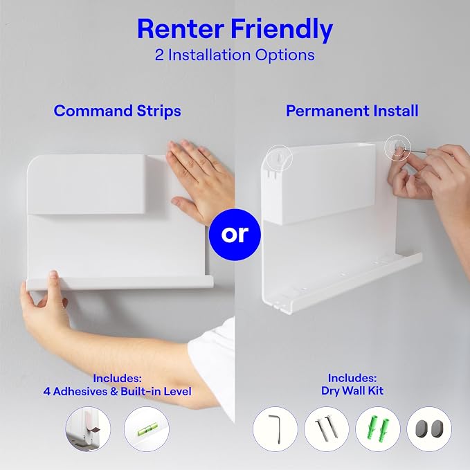 WallShelfie Bedside Wall Organizer & Dorm Decor - Dorm Room Essential, Floating Bedside Shelf Wall Mount Organizer, Remote Control Holder, Cool Teen Girls Trendy Stuff, Room Organization (White)