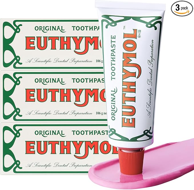 EUTHYMOL Original Pink Toothpaste, Fluoride-Free | 3.7 fl oz*3 (3 Pack) | Fluoride-Free Toothpaste for Sensitive Teeth & Gum. Bad Breath, Cavity Prevention, 12-Hour Long Lasting Freshness