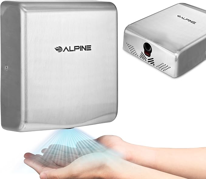 Alpine Commercial Hand Dryer with HEPA Filter, 8 Seconds Extreme Speed Electric Hand Dryer for Home Bathroom/Restaurant with Heat & Speed Control - ADA Compliant (120V Stainless Steel)