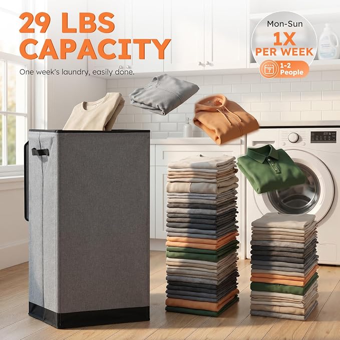 SOLEDI Laundry Hamper with Lid 100L Large & Tall Collapsible Laundry Basket, Clothes Hamper with Bag Removable Easy to Carry, Dirty Hampers for Bedroom, Bathroom, Dorm, College, Grey