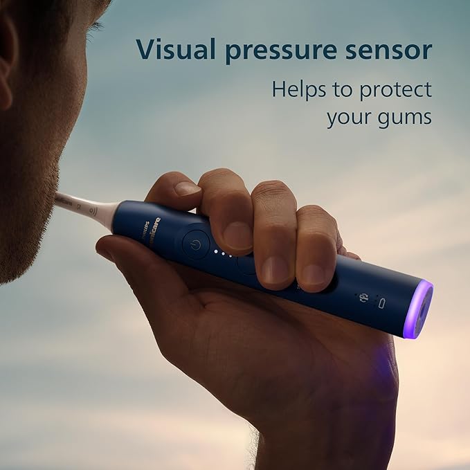 Philips Sonicare 6700 Series Electric Toothbrush, Pressure Sensor, 9 Brushing Settings, SmarTimer, BrushPacer, 21-Day Runtime, Travel Case, for Gum Health & Sensitive Teeth, Navy Blue, HX7413/05