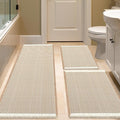 IM HOME Waffle Bath Mat Set 3 Piece Brown & Cream,Woven Modern Bath Rug Mats, Absorbent Non Slip Bath Floor Mat, Soft Washable Boho Bath Rugs with Tassels for Bathroom, Bedroom, Kitchen, Tub