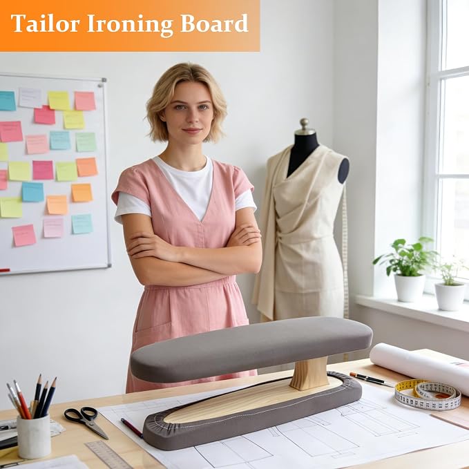 Tailor Sleeve Ironing Board, Two-Sided Sleeve Pressing Board with Removable Cover & Cotton Padded, Home Use, Tailor Workshops, Sewing Enthusiasts, Gray