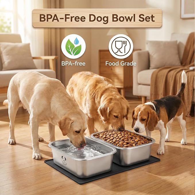 2 Pack Stainless Steel Dog Bowls for Large Dogs with Non-Slip Mat, High Capacity Metal Dog Food Bowls, Food and Water Bowl for Larges, X-Large, and Big Dogs 1.25 Gallons