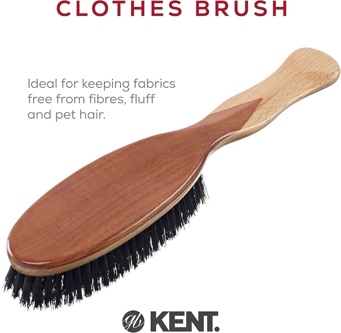 Kent CS1B Clothes Brush, Fabric Lint Remover for Cotton, Wool, Suede and Silk, Pure Black Bristles Handcrafted Two Tone Cherrywood Veneer Remover for Dust, Fluff and pet Hair. Made in England