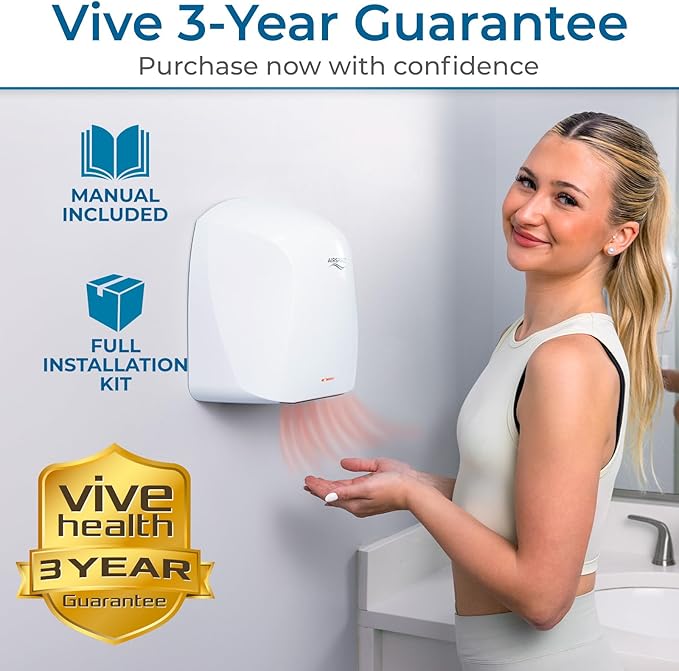 Electric Hand Dryer for Commercial Bathrooms & Home Use (110-120V) - Energy Efficient 1100W Automatic Hand Dryer - HEPA Air Filtration & UV Protection - Wall Mounted, 78 dB - Warm Air (White)