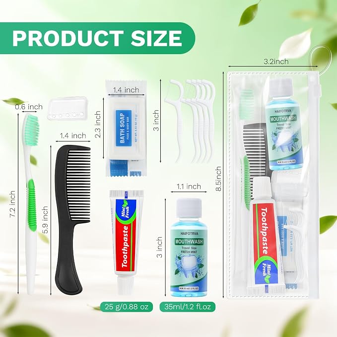 5 Set Personal Care Travel Toiletries Sets Bulk,8-IN-1 Disposable Toothbrushes with Toothpaste and Floss,Mouthwash,Comb,Soap,Cover,Zip Bag Toiletry Travel Toothbrush Kit for Homeless,Hotel,Charity