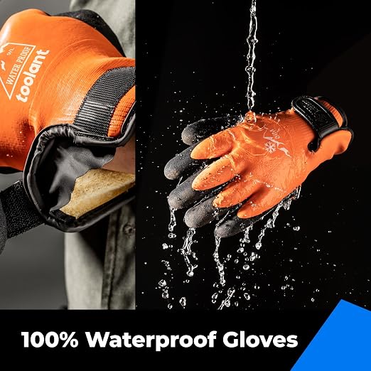toolant 100% Waterproof Winter Work Gloves, Thermal Insulation with Grip | Touchscreen, Freezer Work for Men and Women, Cold Weather Work & Outdoor Tasks, Orange, Small
