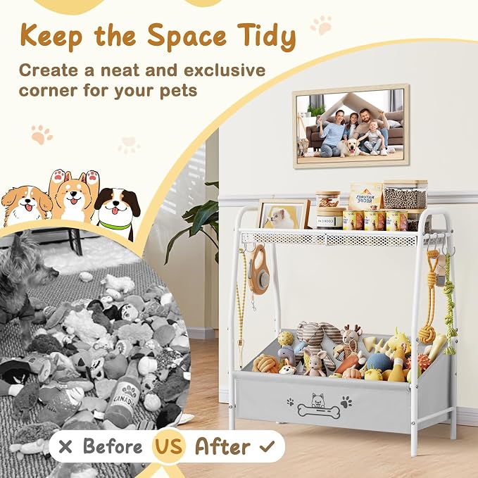 Lomivra Large Dog Toy Basket (23.6"x11.2"x9.7"), Dogs Toy Bin with Storage Organizer, Trapezoid Toy Box for Dog Stuff Accessories, Pet Toy Storage Holder Chest for Cat Dogs Essential Supplies