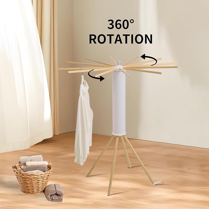 RFOUO Clothes Drying Rack 4 Legs,Laundry Hanger Dryer Rack,Portable Dry Rack,Foldable Drying Rack-Drying Rack Clothing Laundry Bedroom Household Wooden-12rods
