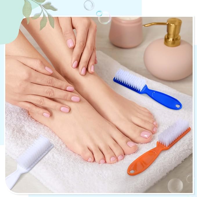 Patelai 200 Pcs Handle Grip Nail Brush Bulk Fingernail Brushes Pedicure Brush for Feet, Toes and Cleaning Fingernail(6 Colors)