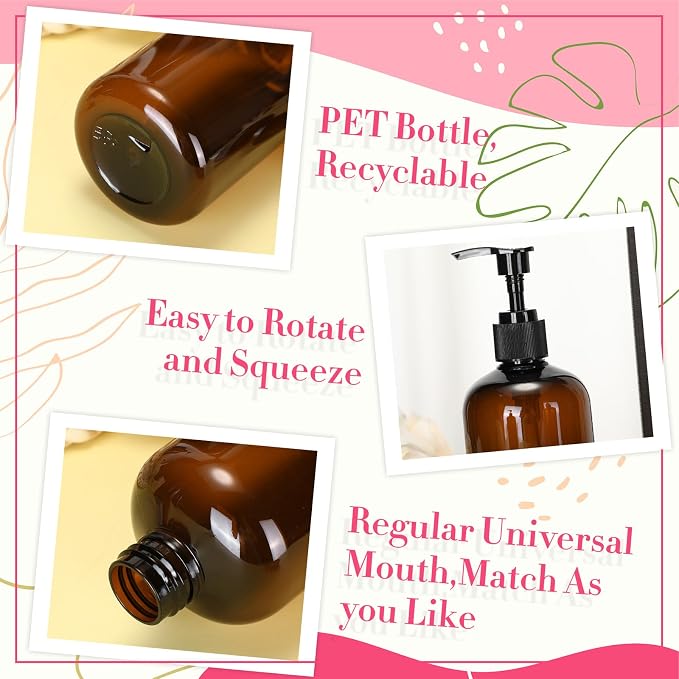 Tessco for you 24 Pcs Amber Soap Dispenser 8.5 oz Empty Plastic Pump Bottles Refillable Shampoo Container for Hand Sanitizer Soap Lotion Body Wash Conditioner Bathroom Kitchen Travel