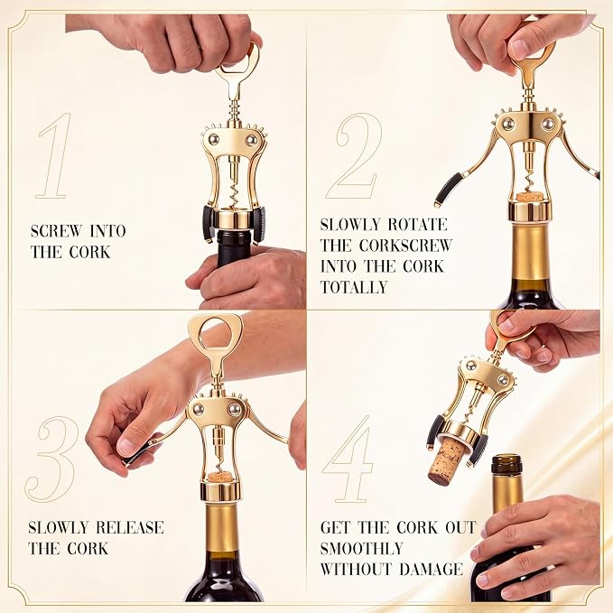 Hushee 5 Pcs Wing Corkscrew Opener, Zinc Alloy Heavy Duty Multifunctional Wine Bottle Opener for Restaurant, Bar, Waiters, Ideal for Wedding Shower Party Favors Gifts (Silicone,Gold)