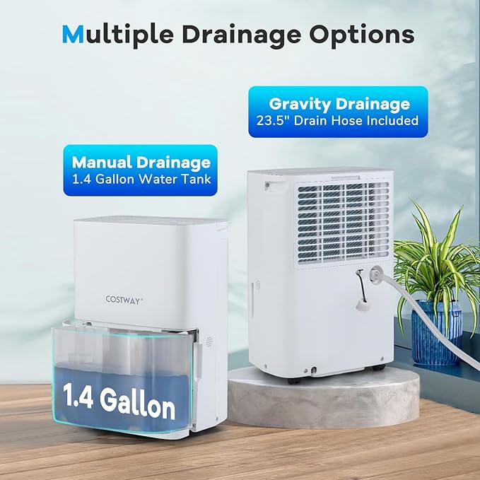 COSTWAY 65 Pints Energy Star Dehumidifier, 5000 Sq.Ft Portable Large Home Dehumidifier for Basements with 2 Modes & 3 Fan Speeds, 1.4 Gallon Tank
