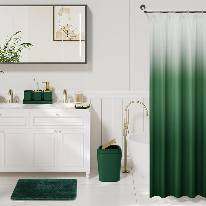 XLHOMO Bathroom Accessory Set - 24PCS Luxury Bathroom Accessories Set, Bathroom Sets with Shower Curtain and Rugs, Green Bathroom Set with Trash Can, Toothbrush Holder & Soap Dispenser for Home Decor