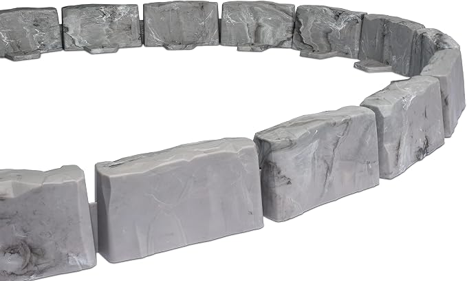 EasyFlex No-Dig Landscape Edging with Anchoring Spikes, 2.7 in Tall Decorative Stone-Look Garden Border, 15 Foot Kit, Slate Gray
