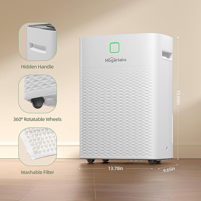 100 Pints Dehumidifier for Basement Home, Smart Silent Dehumidifier with Drain Hose, 1.32 Gal Water Tank, Intelligent Humidity Control, 24H Timer, for Large Room Bathroom Bedroom