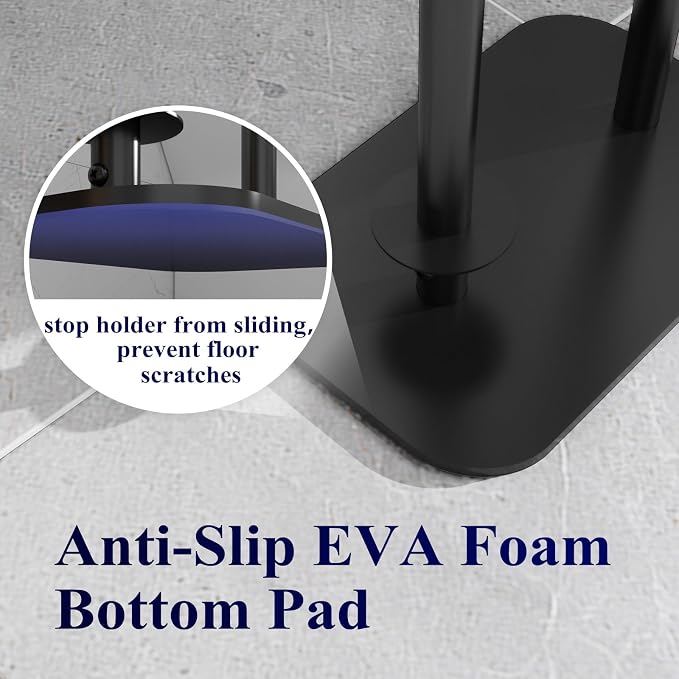 Kitsure Toilet Paper Holder Free Standing – Rustproof Metal Toilet Paper Stand for 4 Rolls with Anti-Slip Base and Shelf for Phone & Small Items, Bathroom Organizers and Storage, Medium, Black