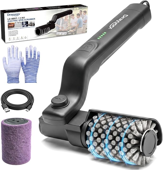 Electric Grill Brush, 20kg High Torque BBQ Cleaner with 3 Speed Modes, Reinforced Steel Bristle Scrubber, Type-C Rechargeable, Safe for Cast Iron & Porcelain Grates