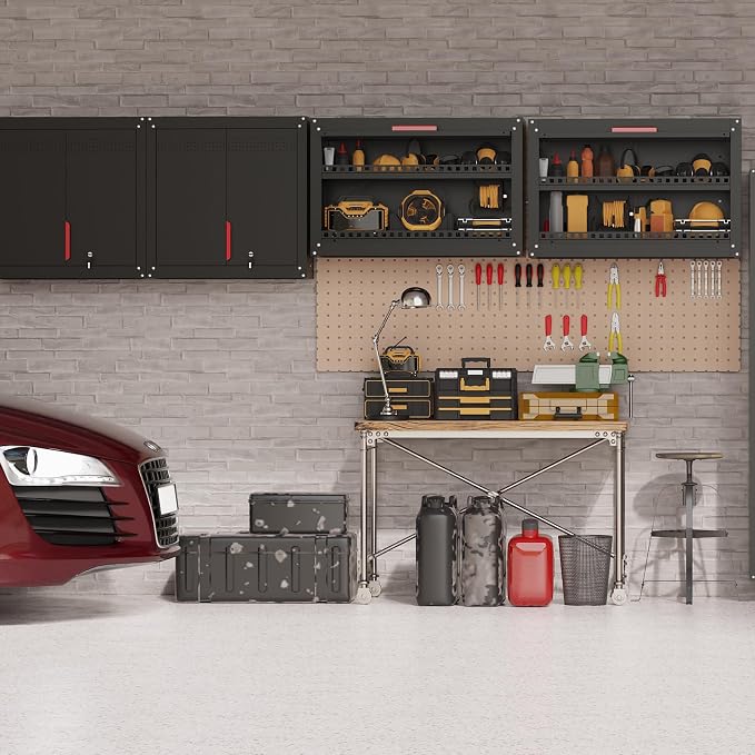 Eltean Garage Wall Cabinet,Up Flip Door Metal Wall Cabinet,Wall Mounted Metal Storage Cabinets with Doors and Adjustable Shelf for Garage,Utility Room and Basement