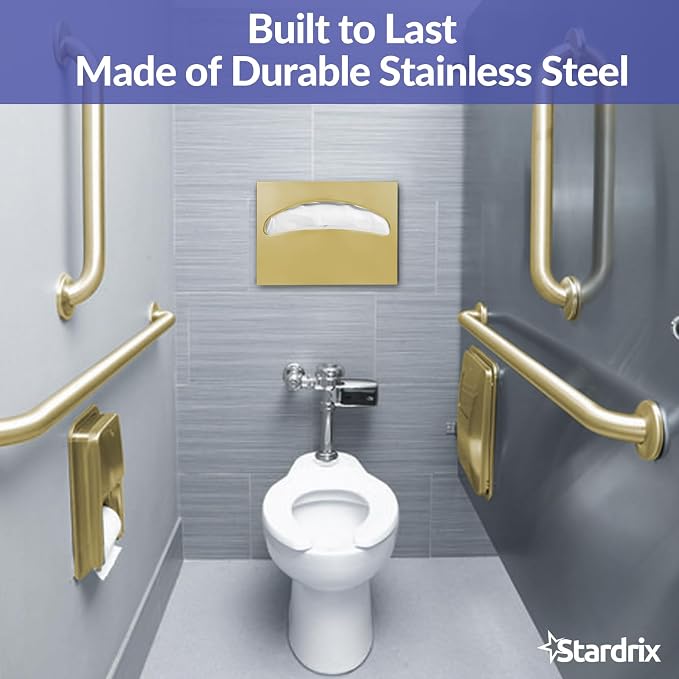 Stardrix Stainless Steel Toilet Seat Cover Dispenser, Wall Mount Single or 1/2 Fold Large Capacity Toilet Seat Covers Holder for Commercial and Residential, Brushed Gold