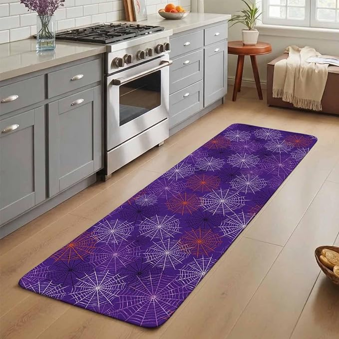 Purple Halloween Bathroom Runner Rugs Non Slip Washable Absorbent Narrow Long Bath Mat Red Black White Net Halloween Runner Rugs for Kitchen Hallway Bedroom Laundry Study Room 19.7"x63"