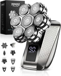 7D Head Shavers for Bald Men, Waterproof Wet or Dry Electric Razor for Men, 5-in-1 Detachable Head Shaver, Grooming Kit, LED Display/Type-C Charge, Travel-Friendly-Steel Gray