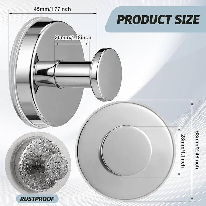 Suction Cup Hooks No Drill Stainless Steel Shower Hooks Towel Hook Heavy Duty on Smooth and Non-Porous Surfaces in Bathrooms Kitchen Bedroom (4, Chrome Polished)