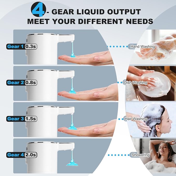 2 Pack Automatic Soap Dispenser: 13.52oz/400ml Wall Touchless Liquid - 4-Level Adjustable Modern Electric Hand Soap Dispenser - Kitchen Bathroom Kids Family White