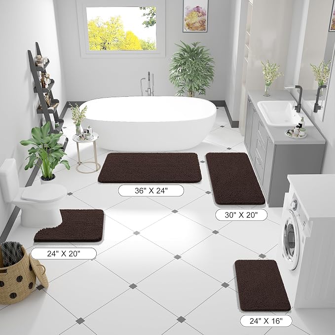 OLANLY Large Bathroom Rugs 44x32, Extra Soft Absorbent Chenille Bath Rugs, Rubber Backing Quick Dry, Machine Washable Bath Mats for Bathroom Floor, Tub and Shower, Home Decor Accessories, Brown