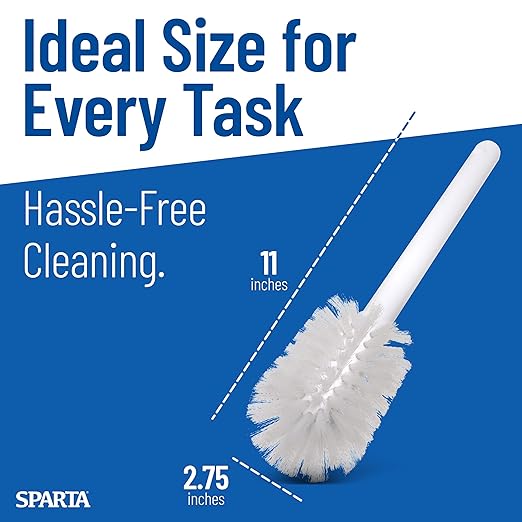 SPARTA 11" Nylon Dish Brush with 2.75" Round Head, Wide-Mouth Bottle and Bowl Cleaning Brush, Commercial Kitchen Use, White (Pack of 6)