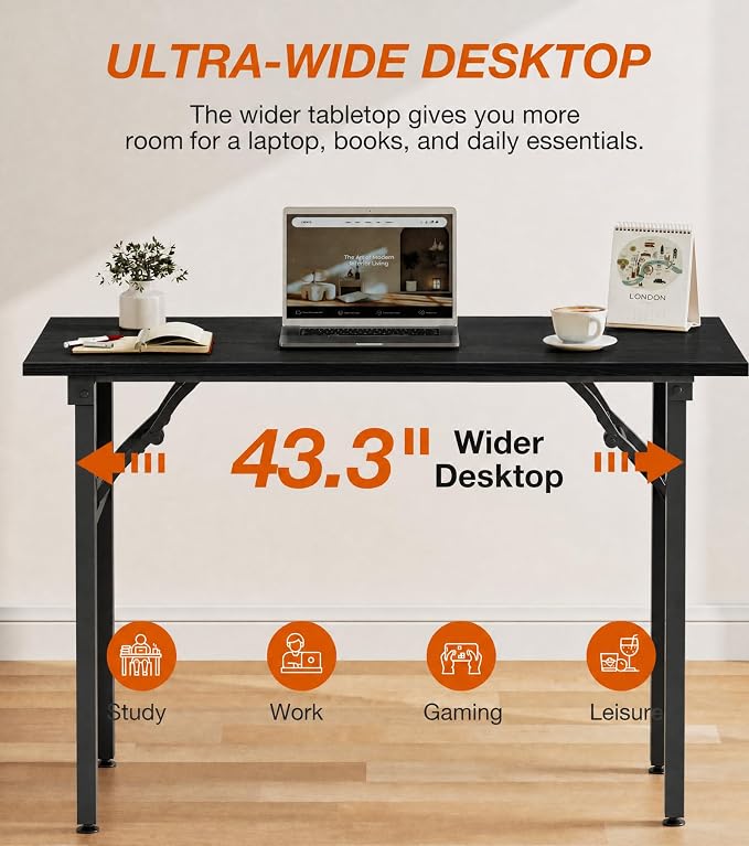 XBurmo Folding Desk Foldable Table, No Assembly 43.3" Foldable Desk Space-Saving Workstation for Small Space, Computer Table, Flat Storage for Home Office, Bedroom, Dorm, Study Room, Dark Oak