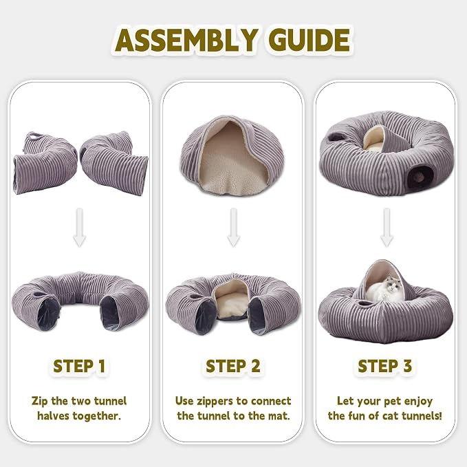Cat Tunnel Bed for Indoor Cats,Cat Donut Tunnel Toy with Washable Circle Cushion,Blackout Tent, Multifunctional Playground Toys Hideplace for Kitty, Puppy, Rabbit,Ferret