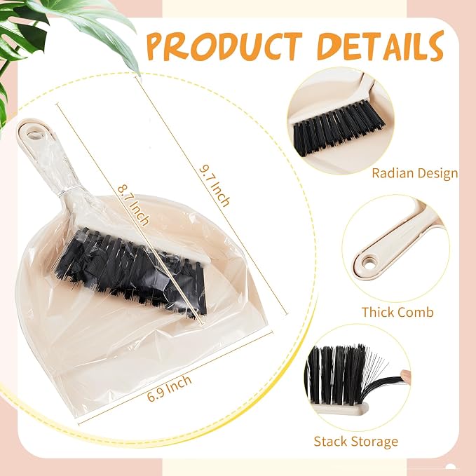 Sliner 18 Pack Mini Dustpan and Brush Set Nesting Snap Plastic Dust Pans with Brush Small Handheld Broom and Dustpan Set Bulk Portable Cleaning Suitable for Desktop Pets Care Camping(Blue, Pink,Beige)