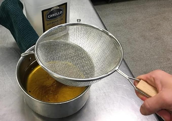 Soro Essentials- 8" Double Tinned Fine Mesh Strainer with Pan Hooks Wooden Handle- Food Sieve Strainer Kitchen Mesh Strainer Utensil for Cooking Rice Quinoa Pasta Fruits Vegetable Home Kitchen