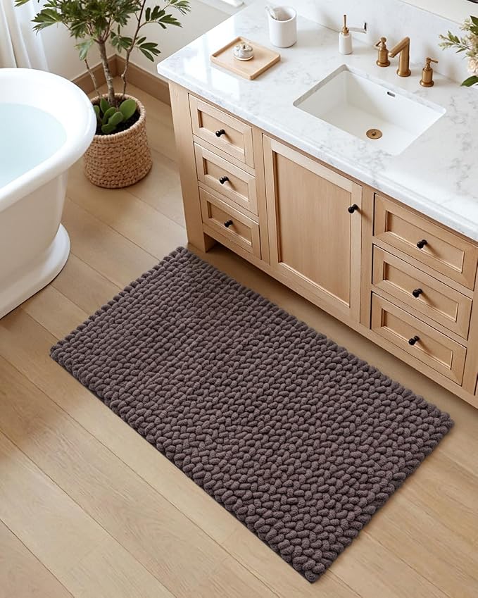 DEXI Bathroom Rugs 43x24, Non Slip Washable Bath Mat, Luxury Chenille Super Absorbent Ultra Thick Bathmats for Shower Floor, Plush Fluffy Shaggy Carpet for Tub, Purplish Grey