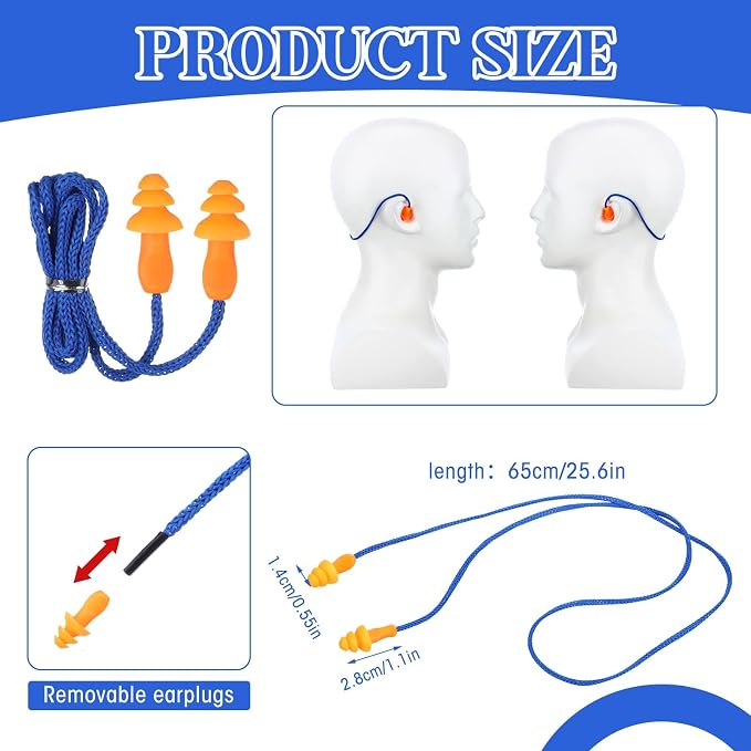 Relaxweex 1000 Pairs Corded Ear Plugs Bulk 25dB NRR Reusable Silicone Ear Plug with String Individually Wrapped Earplugs for Sleeping Noise Reduction Hearing Protection Shooting Construction Work