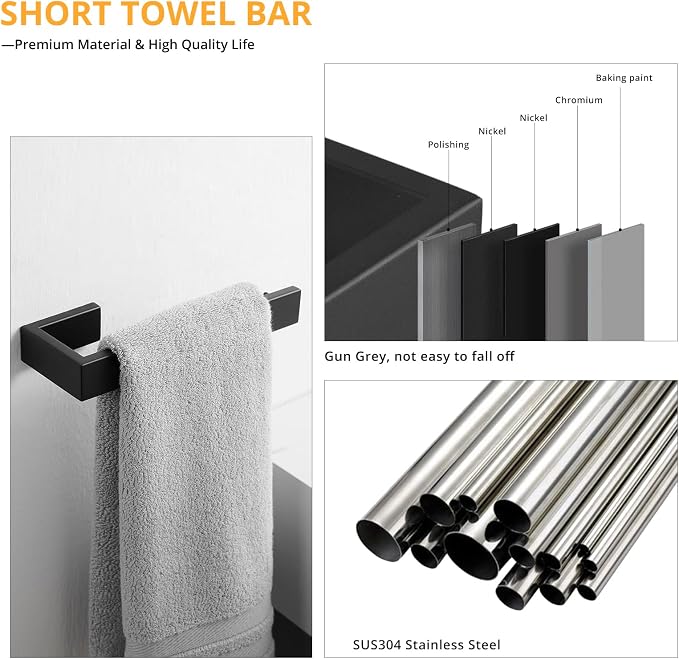 Fapully 4-Piece Bathroom Hardware Accessory Set with 24" Towel Bar Towel Ring Paper Holder Robe Hook Matte Black