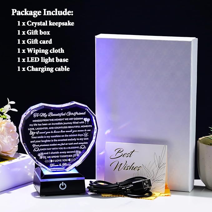 Arikyrist Gifts for Girlfriend with Colorful Base Girlfriend Anniversary Birthday Gifts from Boyfriend Crystal Heart Keepsake to My Girlfriend Romantic I Love You Gifts on Valentine Christmas