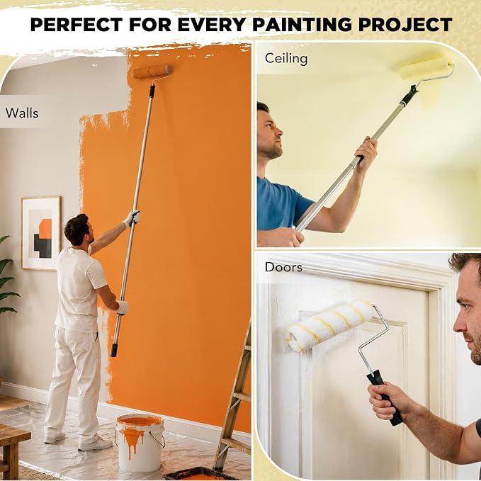 SOUTHGATE 33PCS Paint Roller Kit with 4-Section Pole(1-5 FT) – Heavy Duty Handles, 4" 9" Paint Rollers, Drop Cloth & Brushes Set – House Painting Tools for Home Renovation by DIYers & Pros