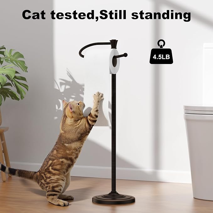 Toilet Paper Holder Free Standing, 25” H Stainless Steel Oil Rubbed Bronze Toilet Paper Stand, Weighted Base Floor Tissue Roll Holder for Bathroom,Toilet Roll Stand