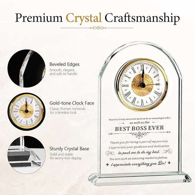 Elegant Glass Table Best Unique Boss Gifts for women,men,Appreciation Thank You Great Boss Day Birthday Ideas for Boss Office Farewell Retirement Birthday Gifts (Battery not Included) (Boss gifts)
