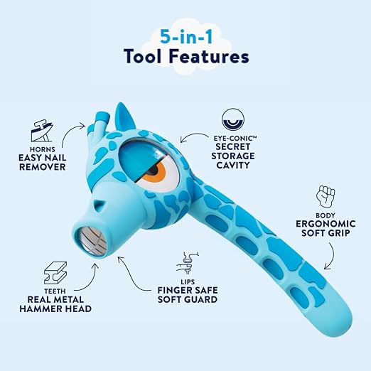 Handy Famm Kids Tape Measure & Tools Set Bundle – Hammer, Wrench, Screwdriver, Safety Glasses & Measuring Tape - 5 Piece STEM DIY Tool Kit for Boys & Girls Ages 5+