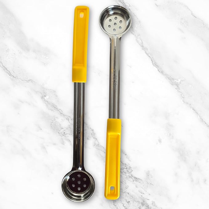1 oz Slotted Stainless Steel Portion Control Ladle Spoon | Commercial-Grade Spoodle for Portioning & Draining - Pasta, Veggies & Buffet Service. Color-Coded by Size. Dishwasher Safe.