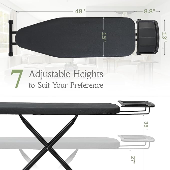 Ironing Board 48x15 Wide Heavy Duty Full Size Iron Board | BlissBoard Sturdy Frame With Ultra Thick Padding, Heat-Resistant Cover, Height-Adjustable