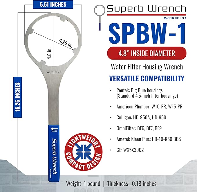Superb Wrench SPBW-1 Heavy Duty Metal Water Filter Housing Wrench (4.8 inch Inside Diameter)