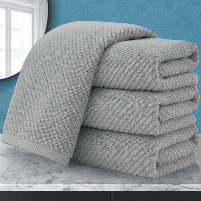 VOOVA & MOVAS Bathroom Hand Towels 4PC, 100% Cotton, 18x28 in, Gray | Thick, Quick Dry, Soft, Absorbent, Grey Towel Gift Set, Ideal For Home, Housewarming, Holiday Present