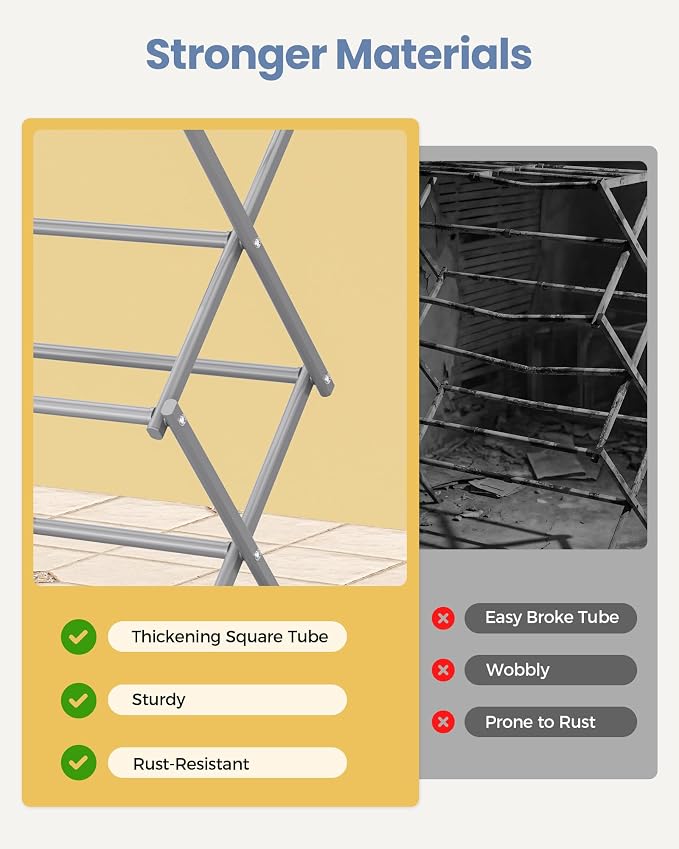 APEXCHASER Oversize Clothes Drying Rack, 3-Tier Drying Rack Clothing, Expandable Metal Laundry Drying Rack, Air Drying Rack, Clothes Rack, No Install, 24lb Capacity, 14.9" D x 29.3" W x 39.3" H, Grey