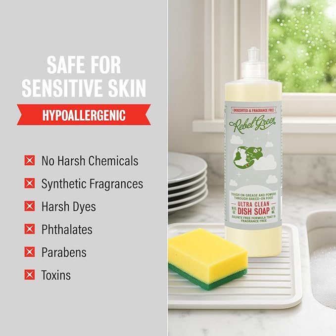 Rebel Green Super Deluxe Dish Soap - Plant-Based Sustainable Dishwashing Soap - Unscented - 16 fl oz - 2 Pack