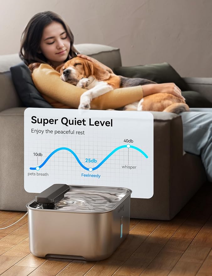 FEELNEEDY 3 Gal Stainless Steel Dog Water Fountain for Large Dog, Pet Water Fountain, Dog Water Bowl Dispenser with Water Level Window, Super Quiet for S-L Dogs and Multi-Pet